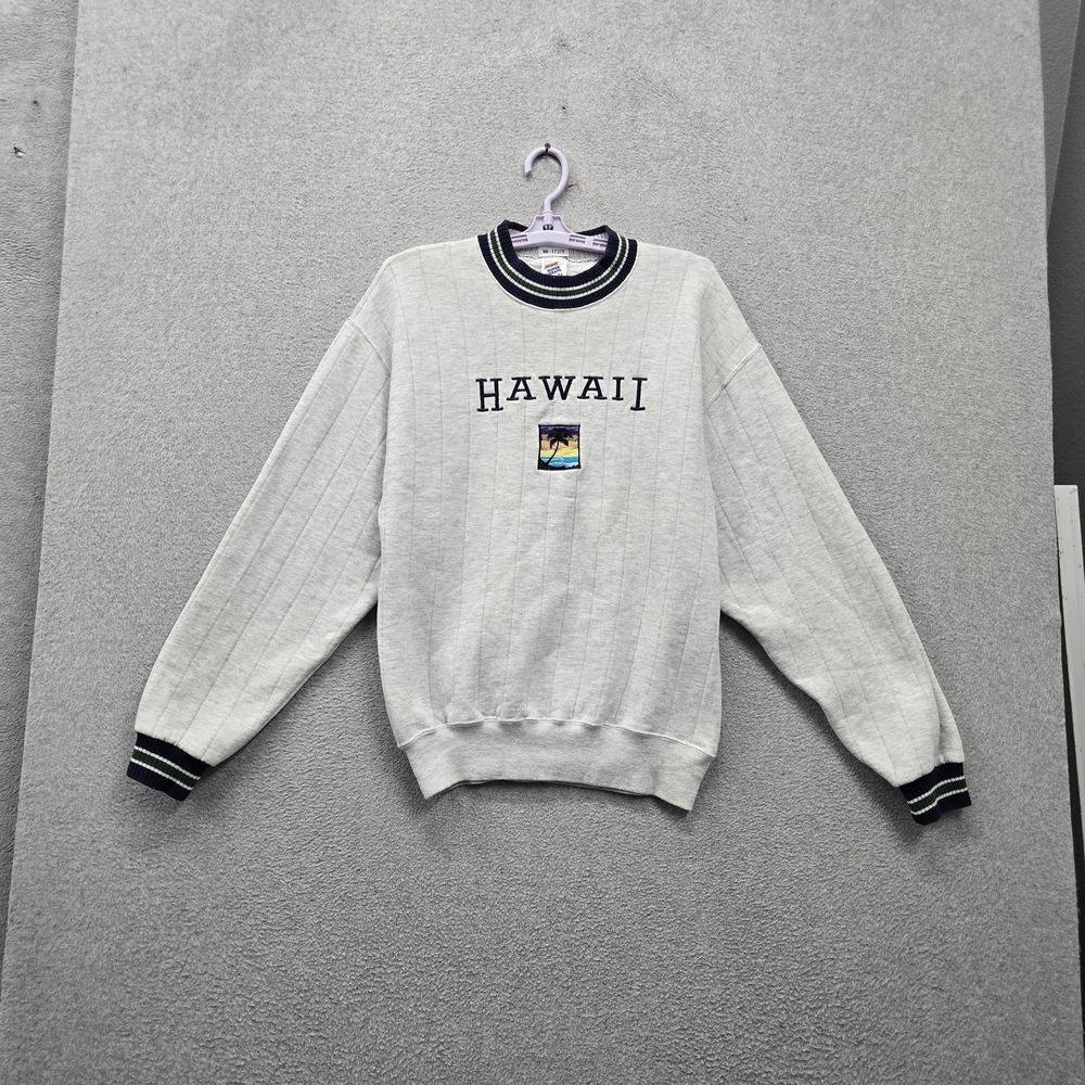 VINTAGE Hawaii Men Sweatshirt M Gray Embroidered Palm Tree Made in USA READ
